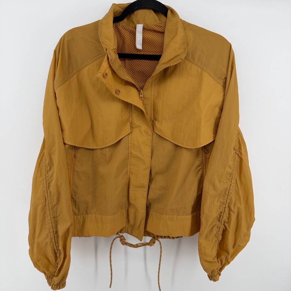 Athleta Womens Large Mustard Yellow Lightweight Utility Jacket Mesh Drawcord Hem